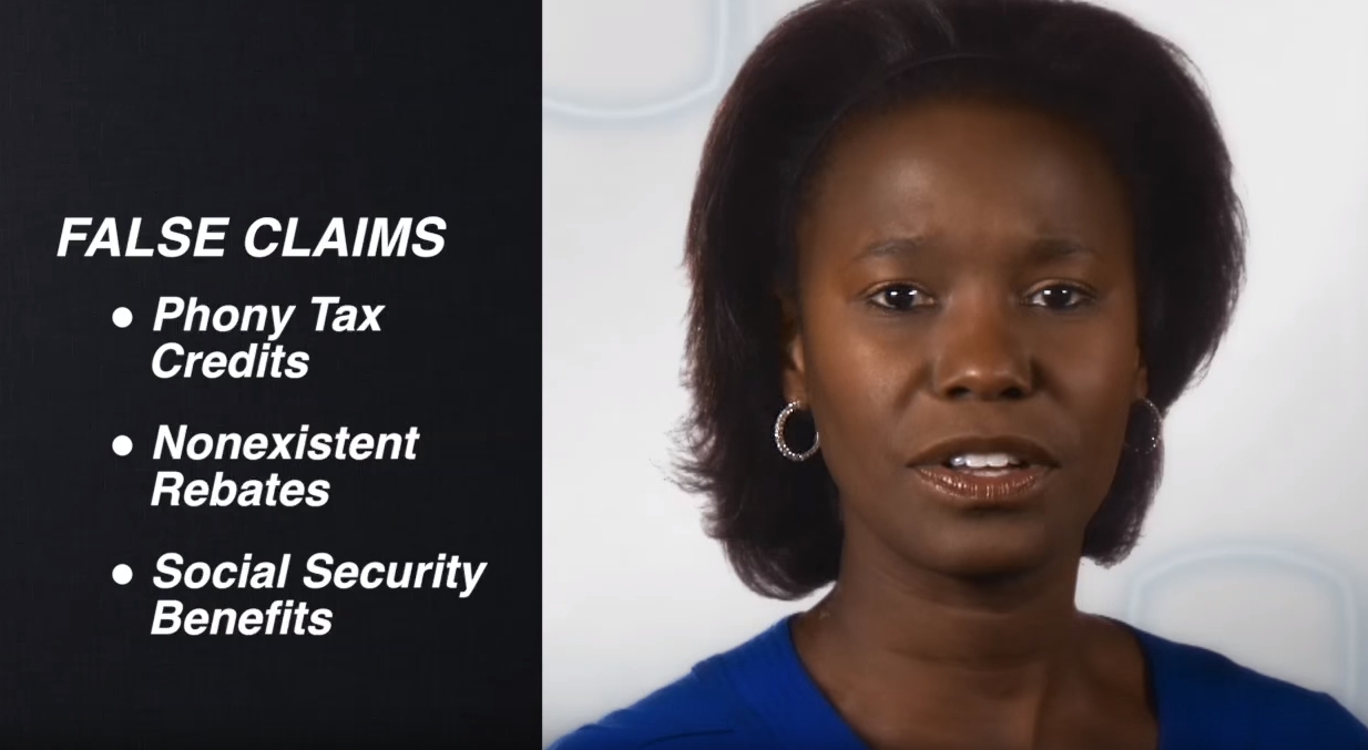 Screenshot of an IRS video about tax scams