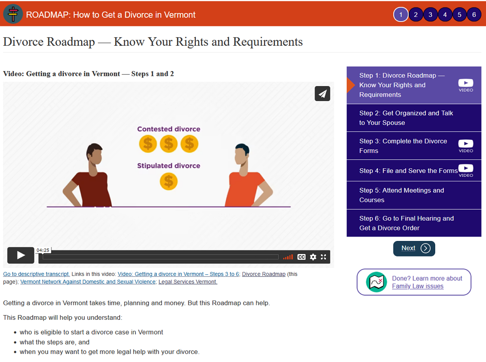 Screenshot of the Divorce Roadmap