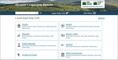 Screenshot of VTLawHelp.org home page