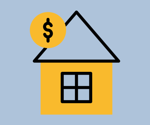 Graphic of a house and a dollar sign