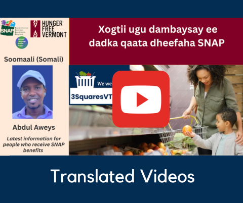 Translated videos. Screenshot of a Somali video about 3SquaresVT.