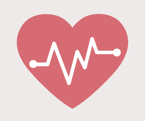 Graphic of a heart shape with heart beat illustration on it