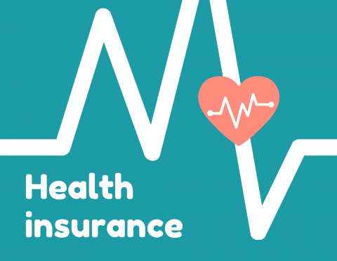 Graphic that shows a heartbeat and says "Health insurance"
