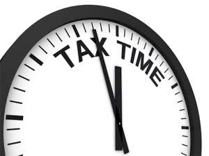 Tax Time Image of clock announcing Tax Time